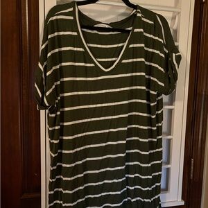 Green and White Striped Oversized T-Shirt